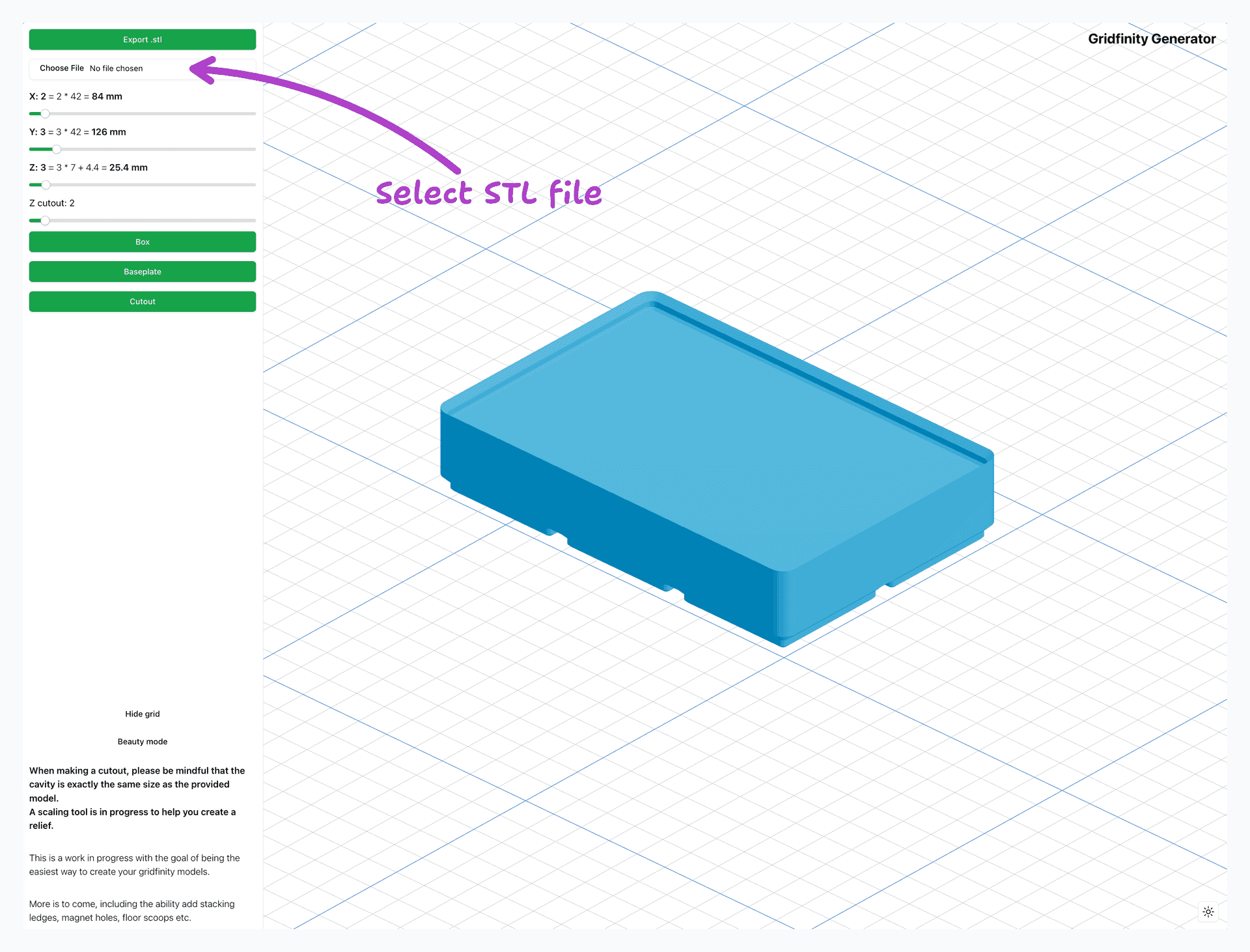 Selecting STL file for cutout